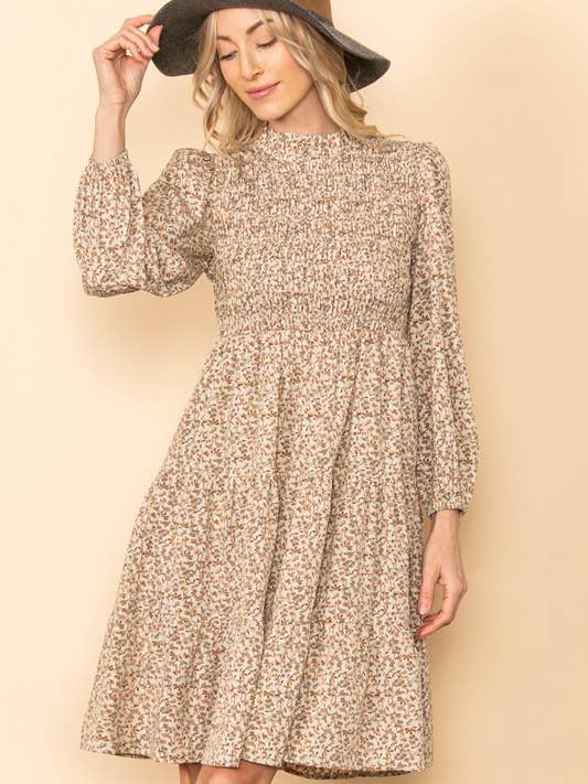 Vintage Smocked Floral Tiered Dress with Pockets for wholesale by Elloh Collection