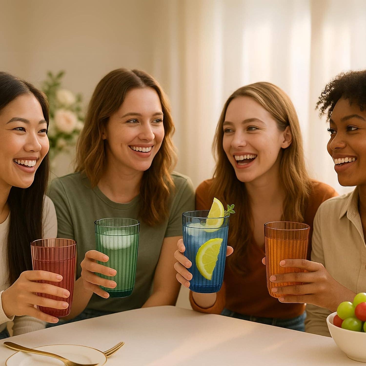 The Wine Savant /  Khen Glassware - Wholesale Drinking Glass/Cup - Ribbed Drinking Glasses, 11.8oz Multicolor – Set of 41