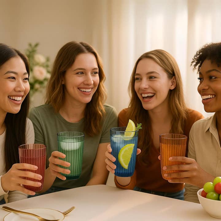 The Wine Savant / Khen Glassware - Wholesale Drinking Glass/Cup - Ribbed Drinking Glasses, 11.8oz Multicolor – Set of 41