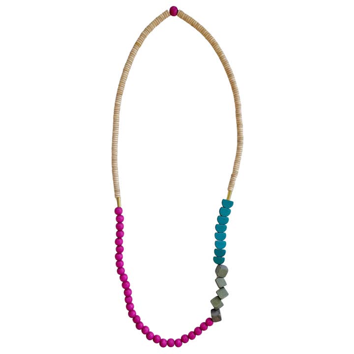 Rosetta Wooden Necklace Pink aqua for wholesale by ZODA