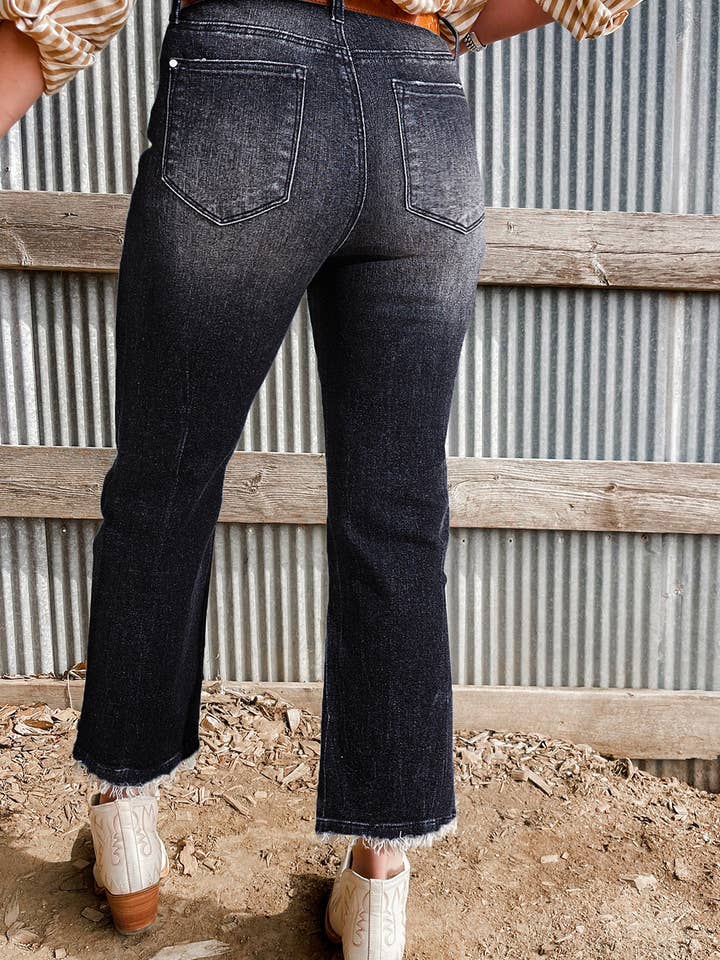 Lovesoft - Wholesale Jeans - Women's - Sail Blue Mineral Wash Raw Hem High Waist Flared Jeans