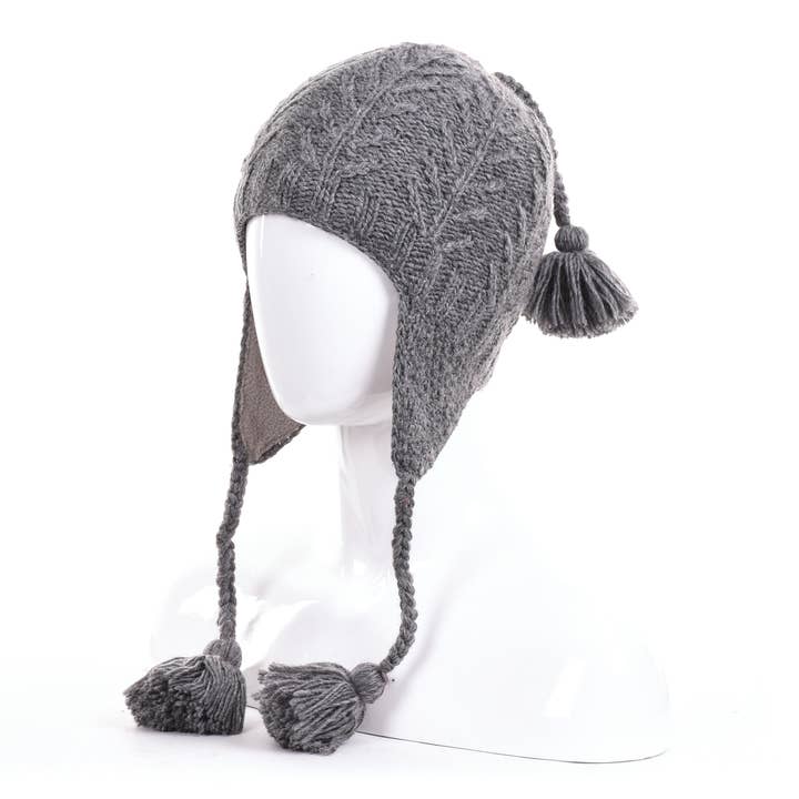 Lost Horizons Knitwear - Wholesale Beanie - Women's - Willow Earflap Wool Hat with Braids and Pom-Poms
