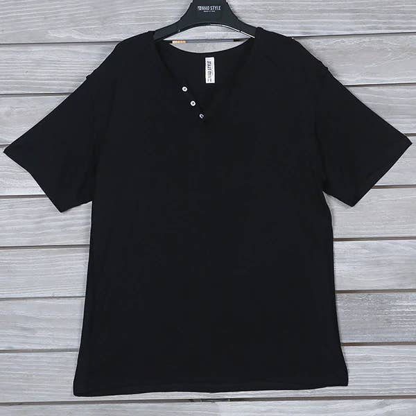 Mad Style - Wholesale T-Shirt - Women's - Black Raw Edge Button Henley