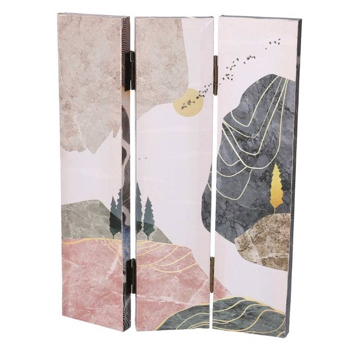 Skærmvæg med flerfarvet bakkemotiv, 3 paneler 120,6x2,5x180 cm for engroshandel hos Vacchetti