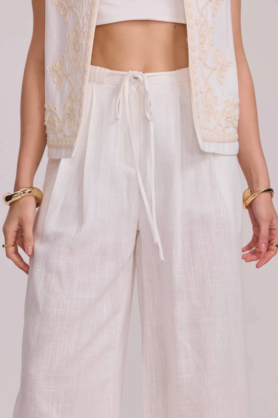 Frime - Wholesale Pants - Women's - Wide-leg pants in cotton and linen - 24318