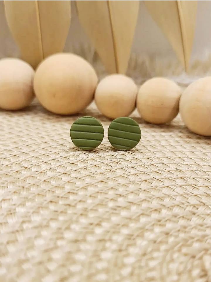 Olive Green Ribbed Circle Studs for wholesale by Lissa & Co.