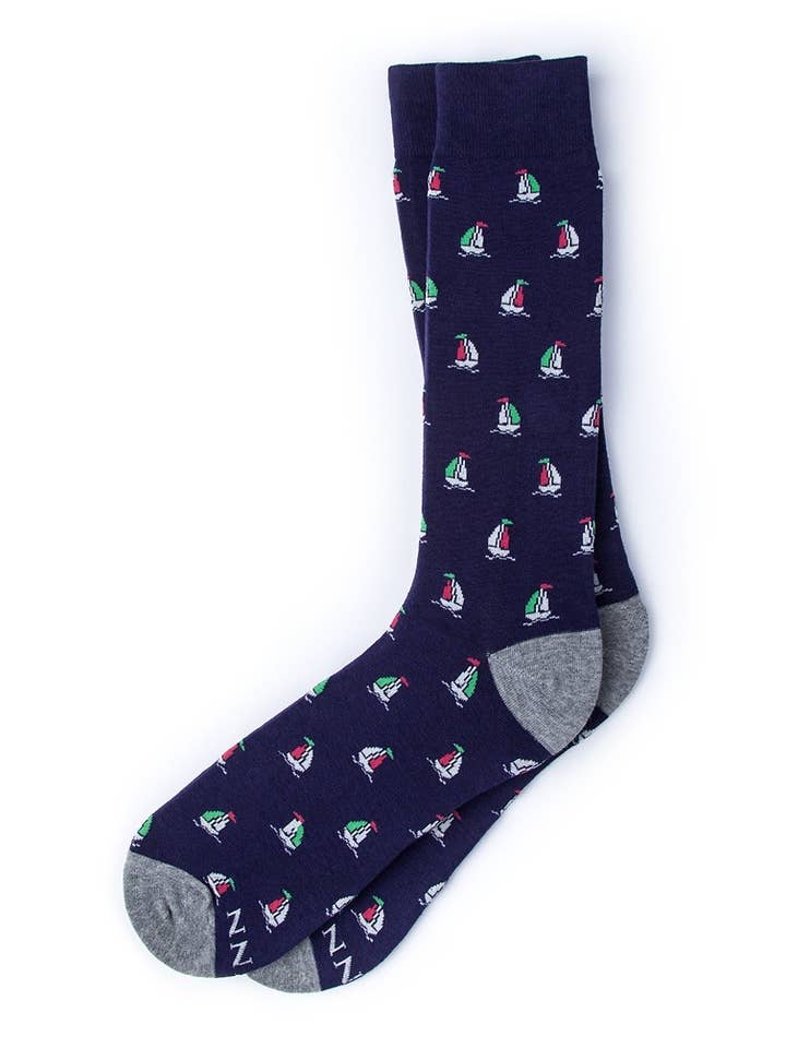 Alynn – Großhandel Socken – Herren – Ship Happens Sock - Marineblau kardierte Baumwolle