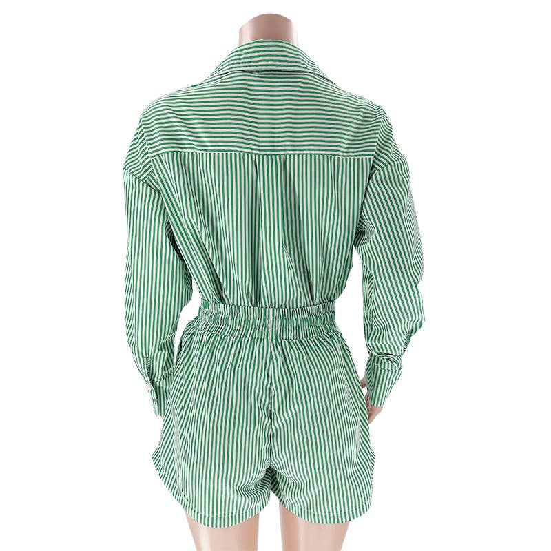 Rosa Clothing - Wholesale Top & Short Set (NOT Loungewear) - Women's - classic striped long sleeve shirt & short set holiday dressy4