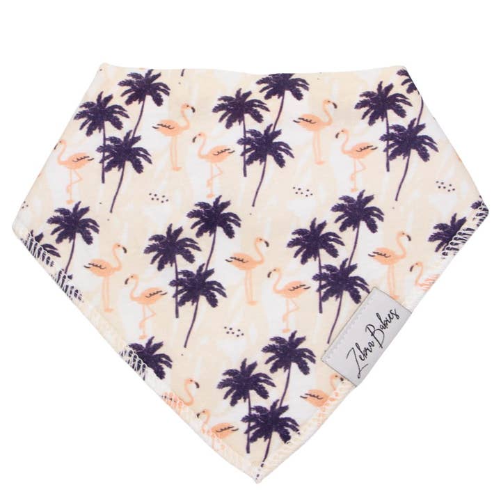 Bavoir bandana Dribble Bib - Flamants roses et palmiers pour la vente par Zebra Babies