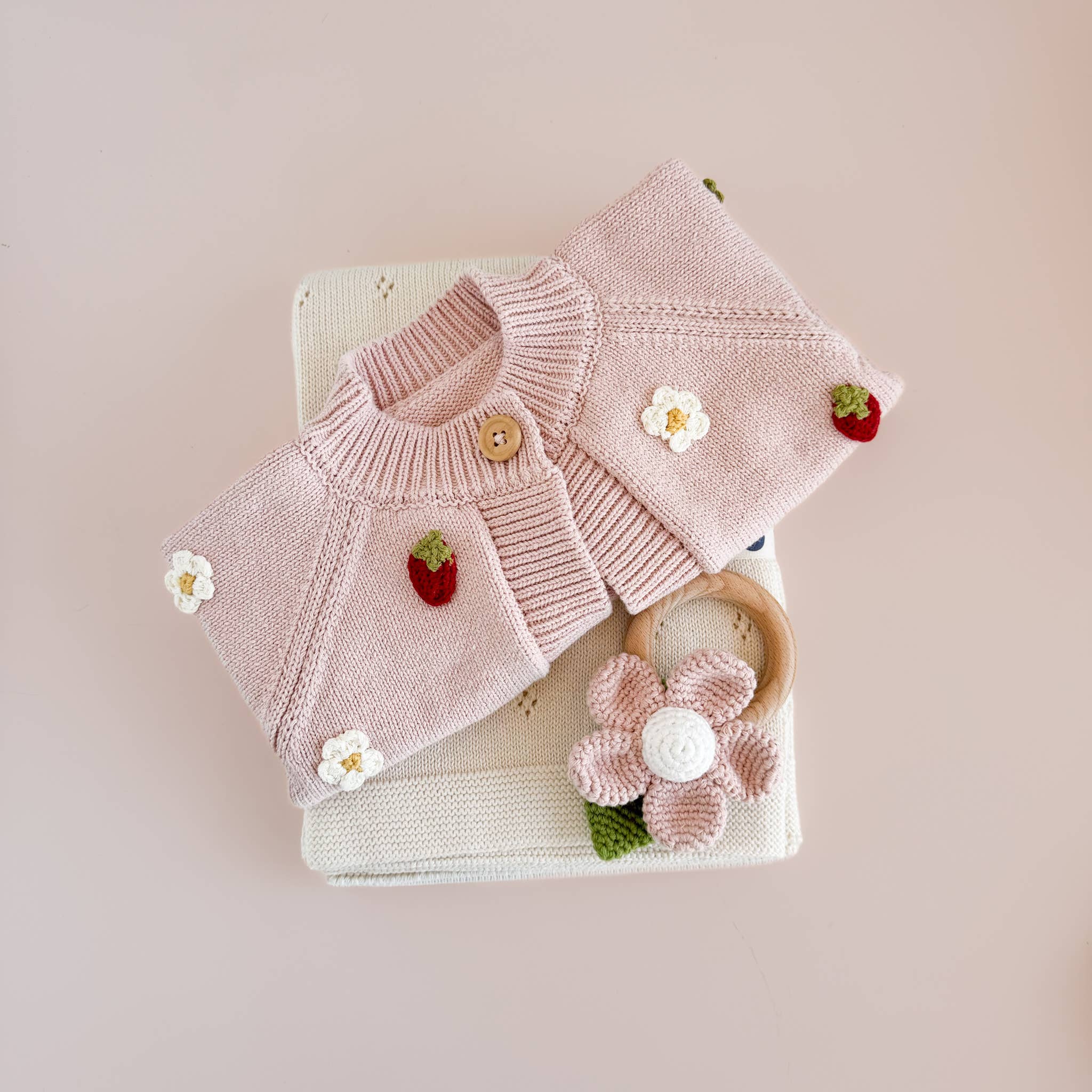 The Blueberry Hill - Wholesale Cardigan - Baby - Cotton Strawberry Flower Cardigan Blush Baby Sweater Clothes2