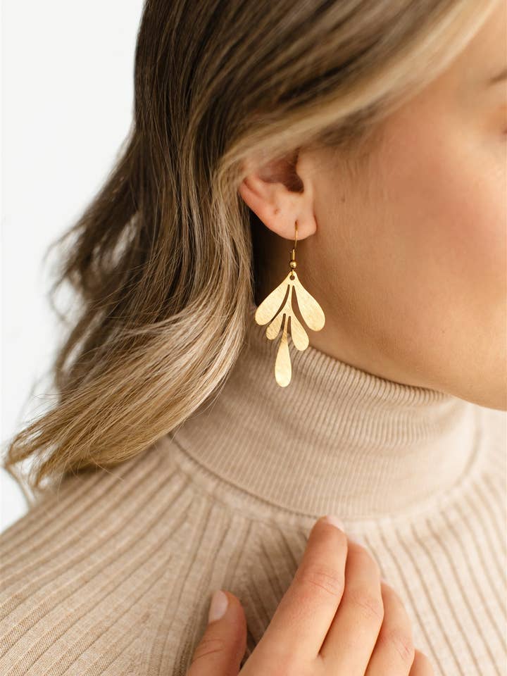 Pendientes de hoja de latón cepillado para venta al por mayor de Whitebirch Handmade Goods