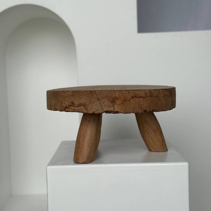 Office Objets - Wholesale Stool - Small low three-legged stool in upcycled blond teak D:30 H:1569