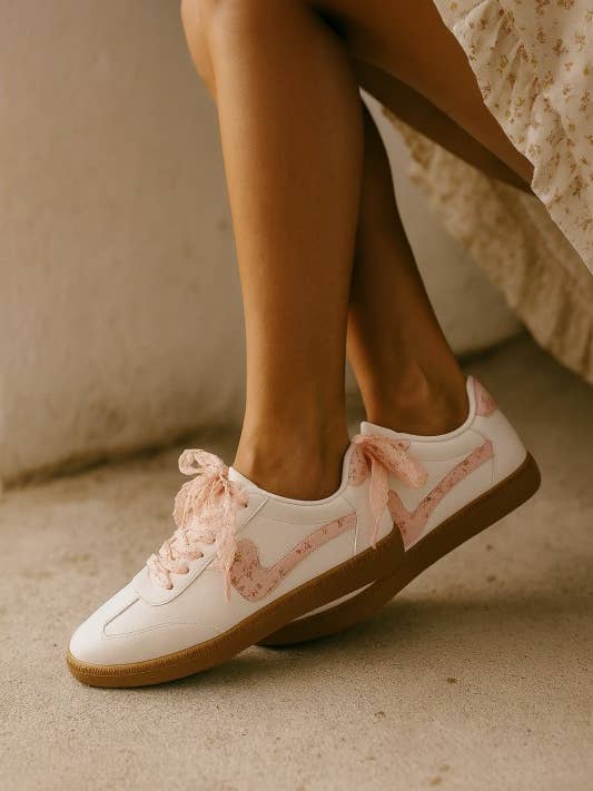 Satin Lace up Court Sneaker with Floral for wholesale by Miami Shop