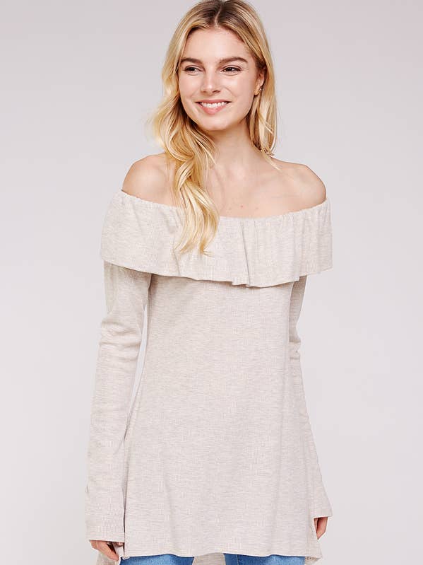 Off skulder Termisk Tunika og Asymmetrisk Hem - Havregryn for engroshandel hos Urban X Apparel