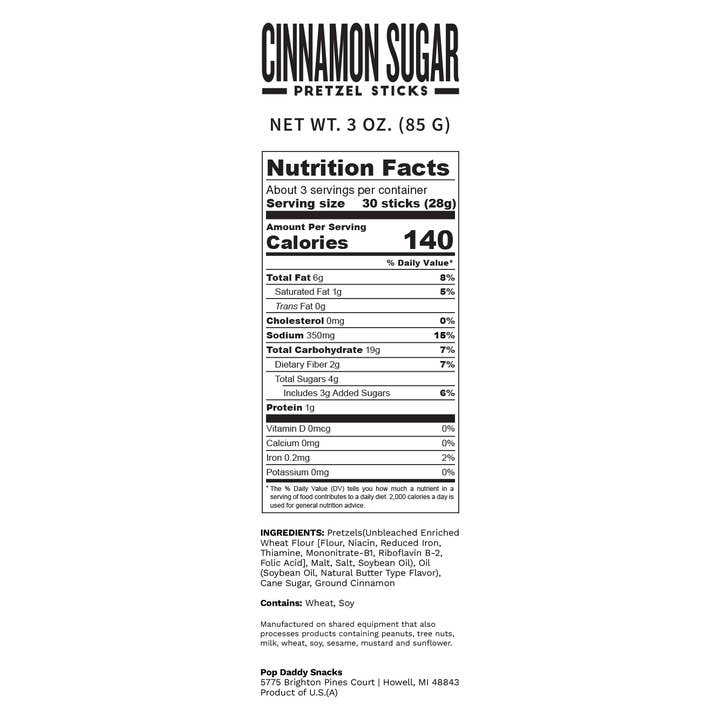 Pop Daddy Snacks - Wholesale Pretzels - Pop Daddy – Cinnamon Sugar Seasoned Pretzels 3.0oz