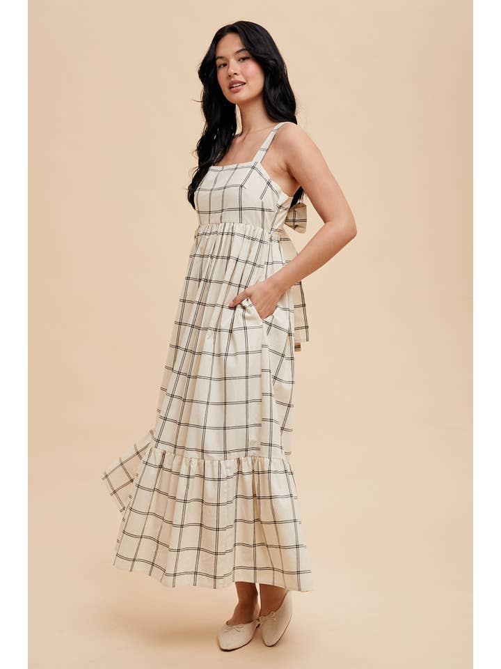 NATURAL COTTON GRID BOW MAXI for wholesale on Faire