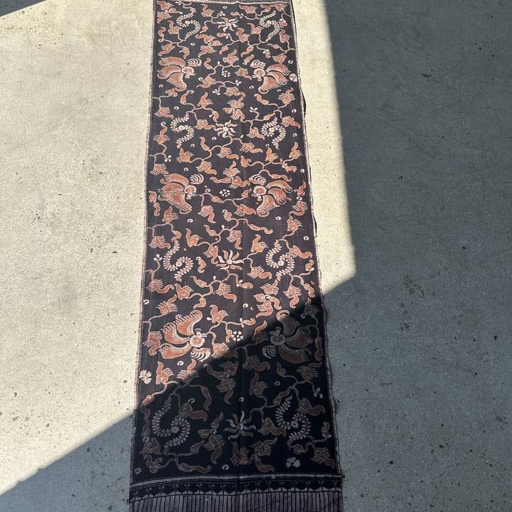 Office Objets - Wholesale Coverlet - Black and brown printed batik, Indonesian ceremonial fabric 185x5029