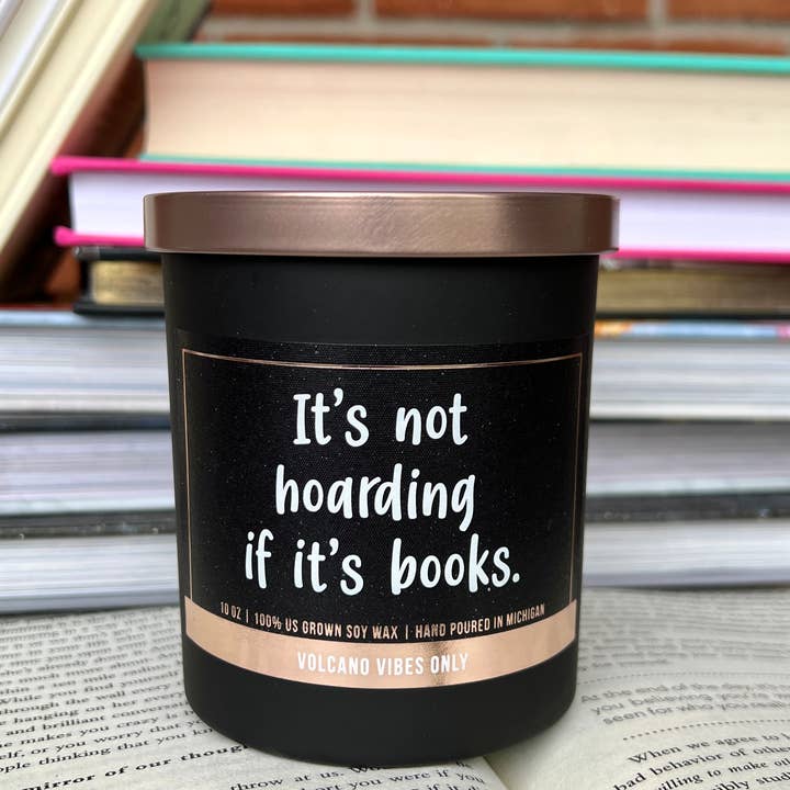 ellembee gift - Wholesale Jar/Filled Candle - It's not hoarding if it's books funny candle | volcano scent