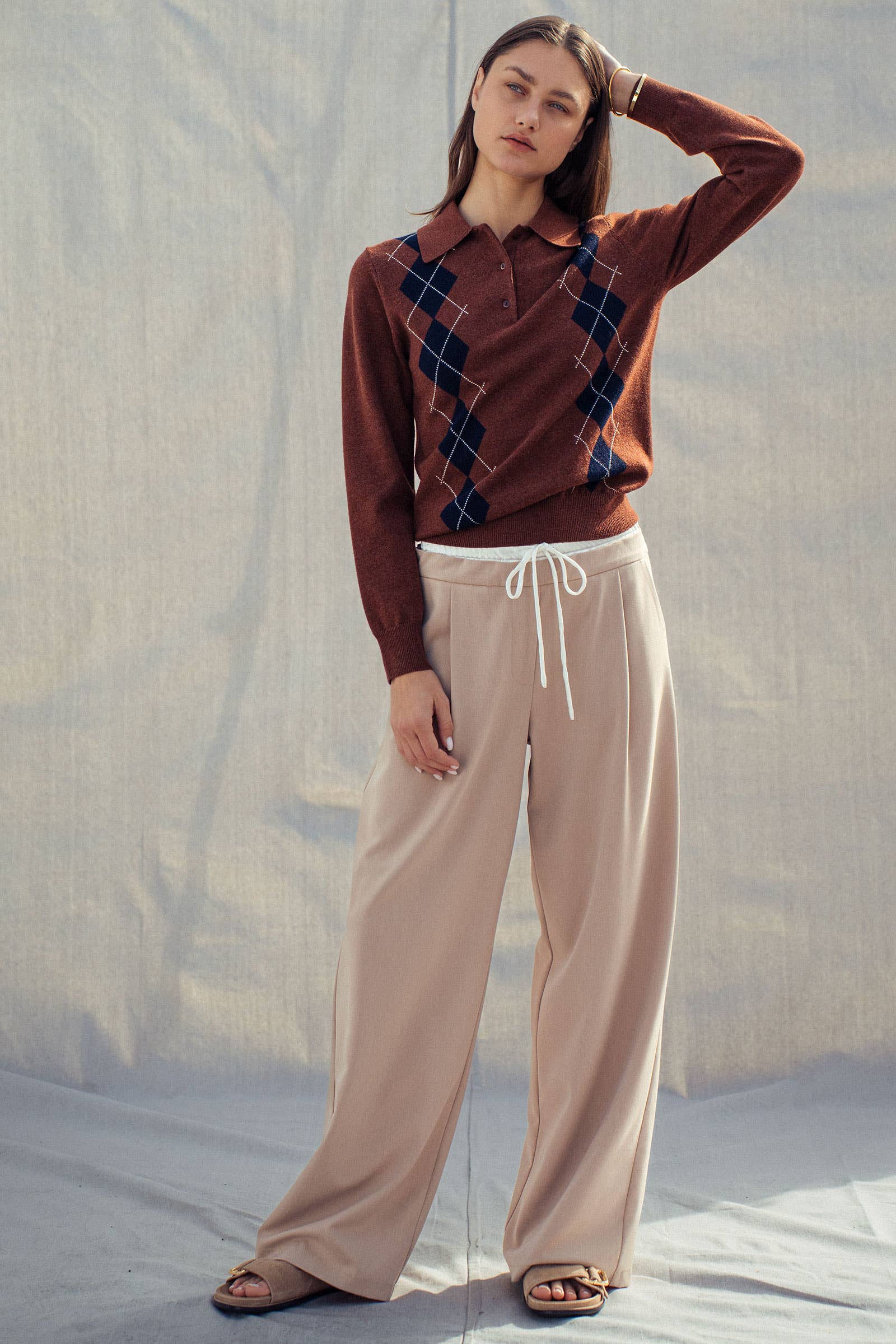 Urban Daizy - Wholesale Pants - Women's - Relaxed Wide-Leg Drawstring Trousers8