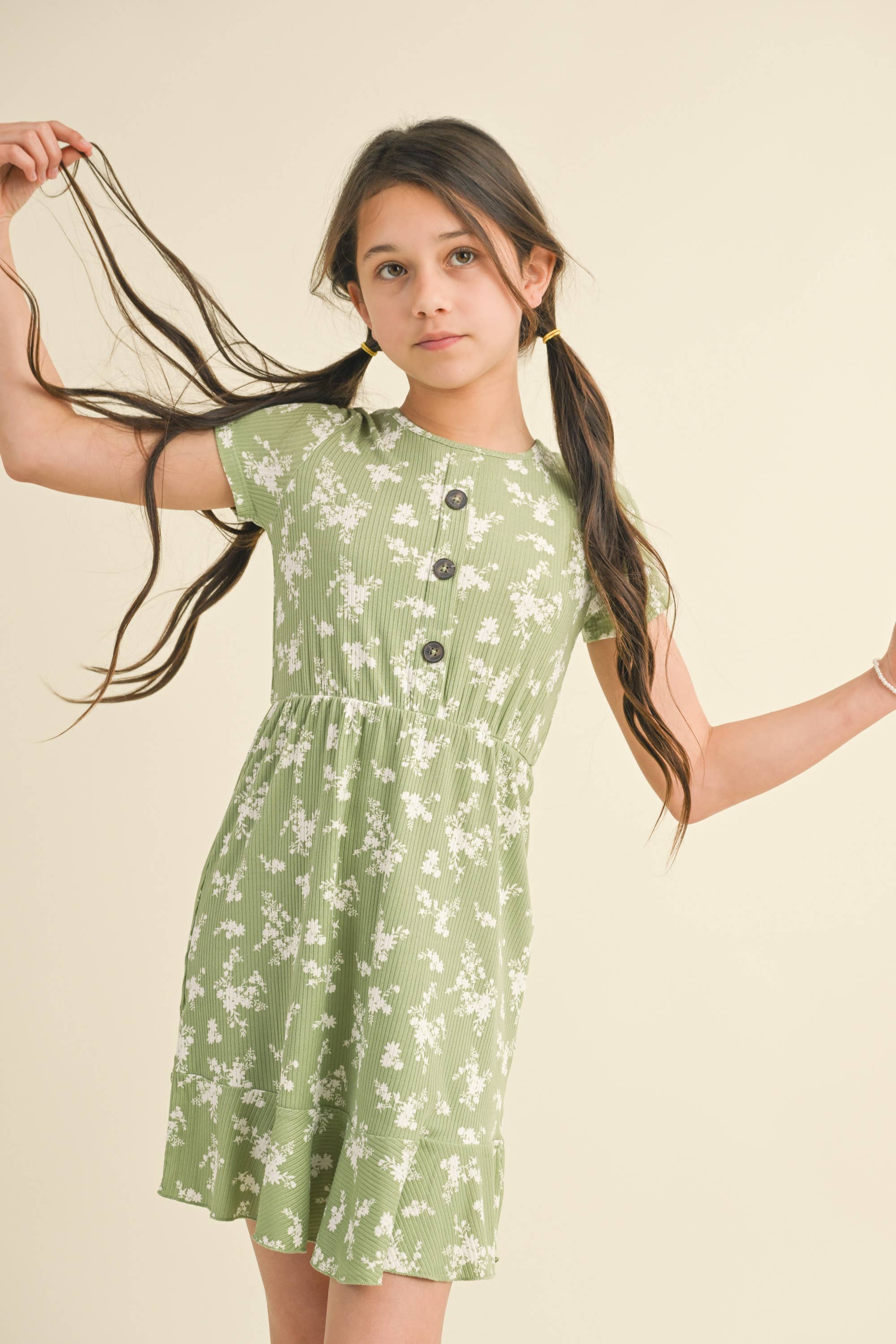 heart and arrow - Vente Robe – enfant - ROBE BOUTONNÉE FLORALE À MANCHES COURTES POUR ENFANTS KD1264SG (7-12)2