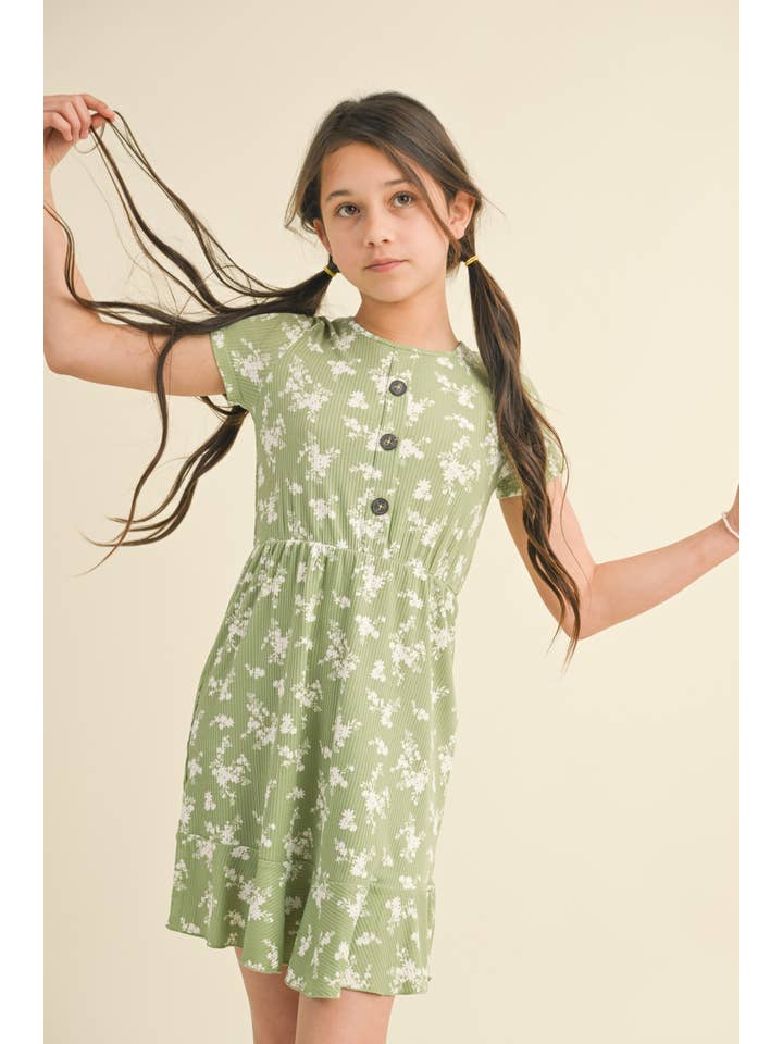 heart and arrow - Vente Robe – enfant - ROBE BOUTONNÉE FLORALE À MANCHES COURTES POUR ENFANTS KD1264SG (7-12)2