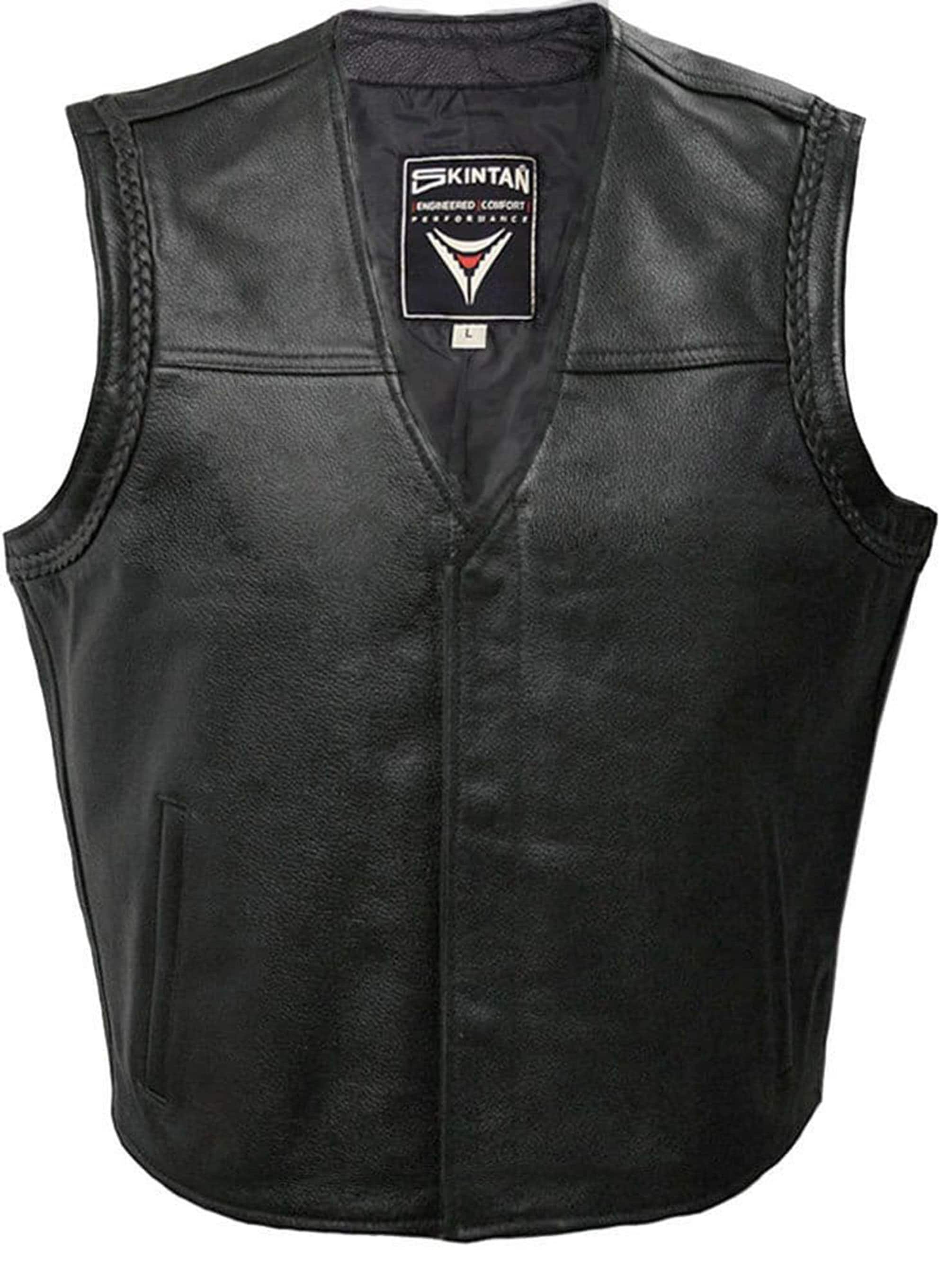 Skintan - Vente Veste sans manches – homme - Gilet en cuir, gilet de motard en cuir, gilet Jax