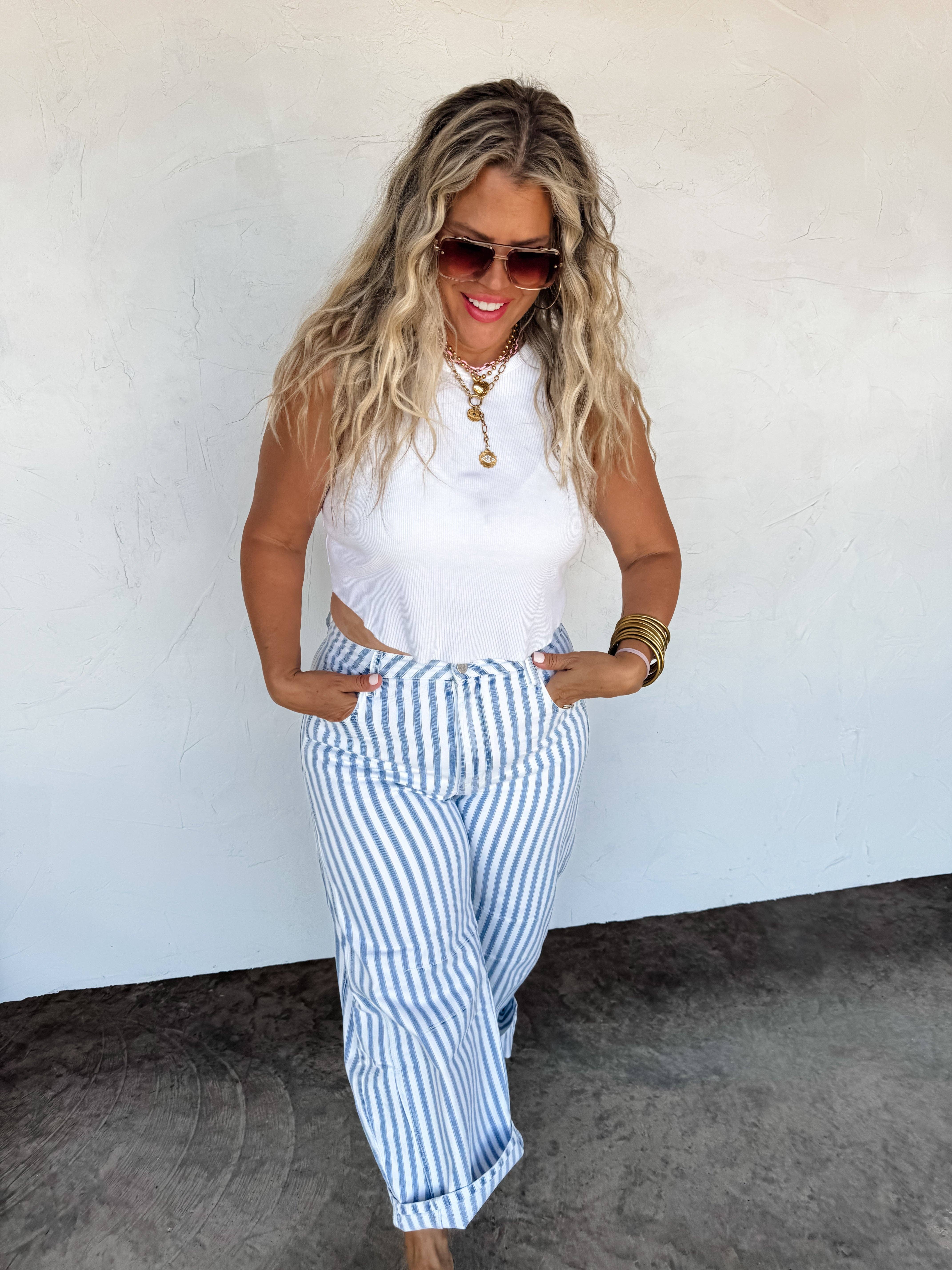 BLAKELEY - Wholesale Jeans - Women's - BEACHY STRIPE BARREL JEAN5