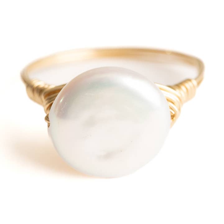 Pearl Ring/freshwater coin pearl womens solitaire ring for wholesale by Seaflowerjewelry