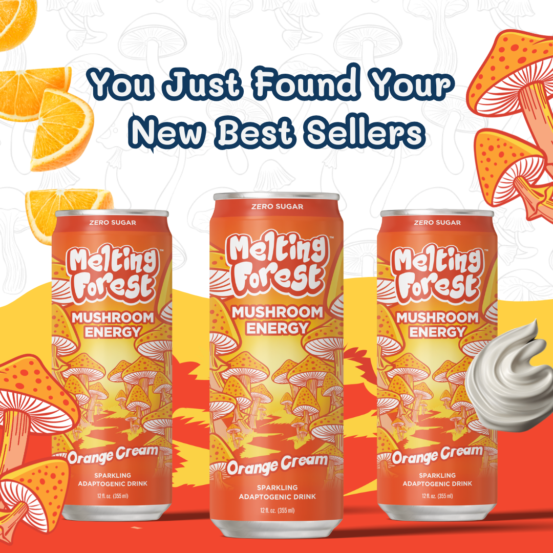 Melting Forest - Venta al por mayor Bebida energética - Bebida Energética de Champiñones | Crema de Naranja | Adaptógeno10