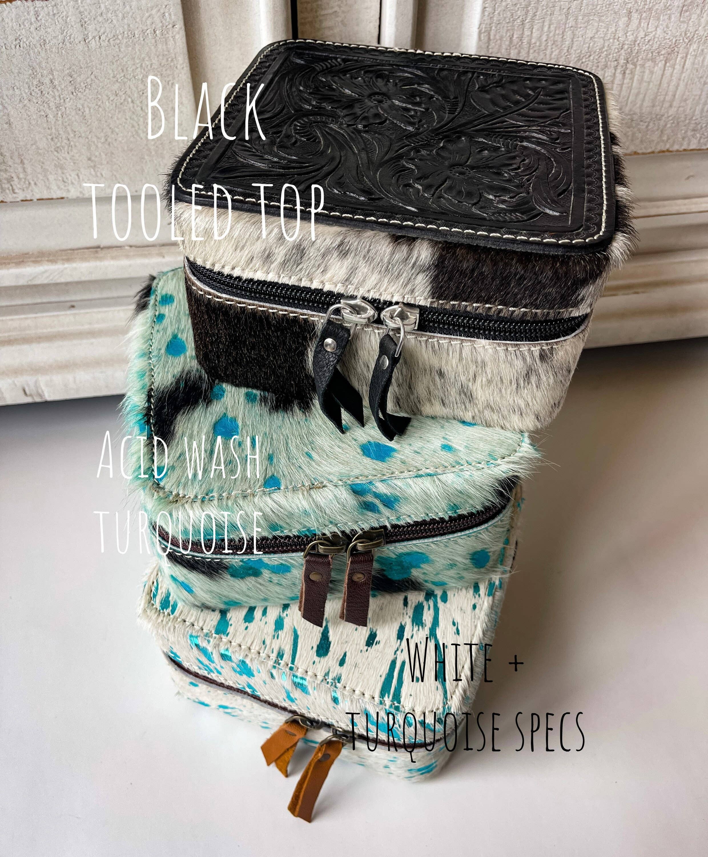 Boho Ranch Shop - Vente Boîte/rangement à bijoux - Boîte à bijoux en cuir de peau de vache western - rangement de voyage4