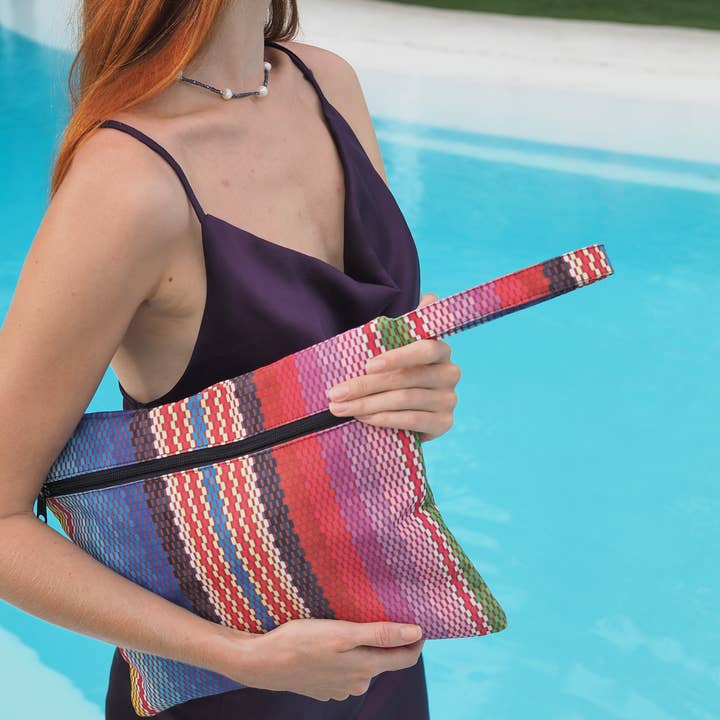 Various prints and solid colors available Mexican Blanket Wristband Wet Bag for wholesale on Faire2