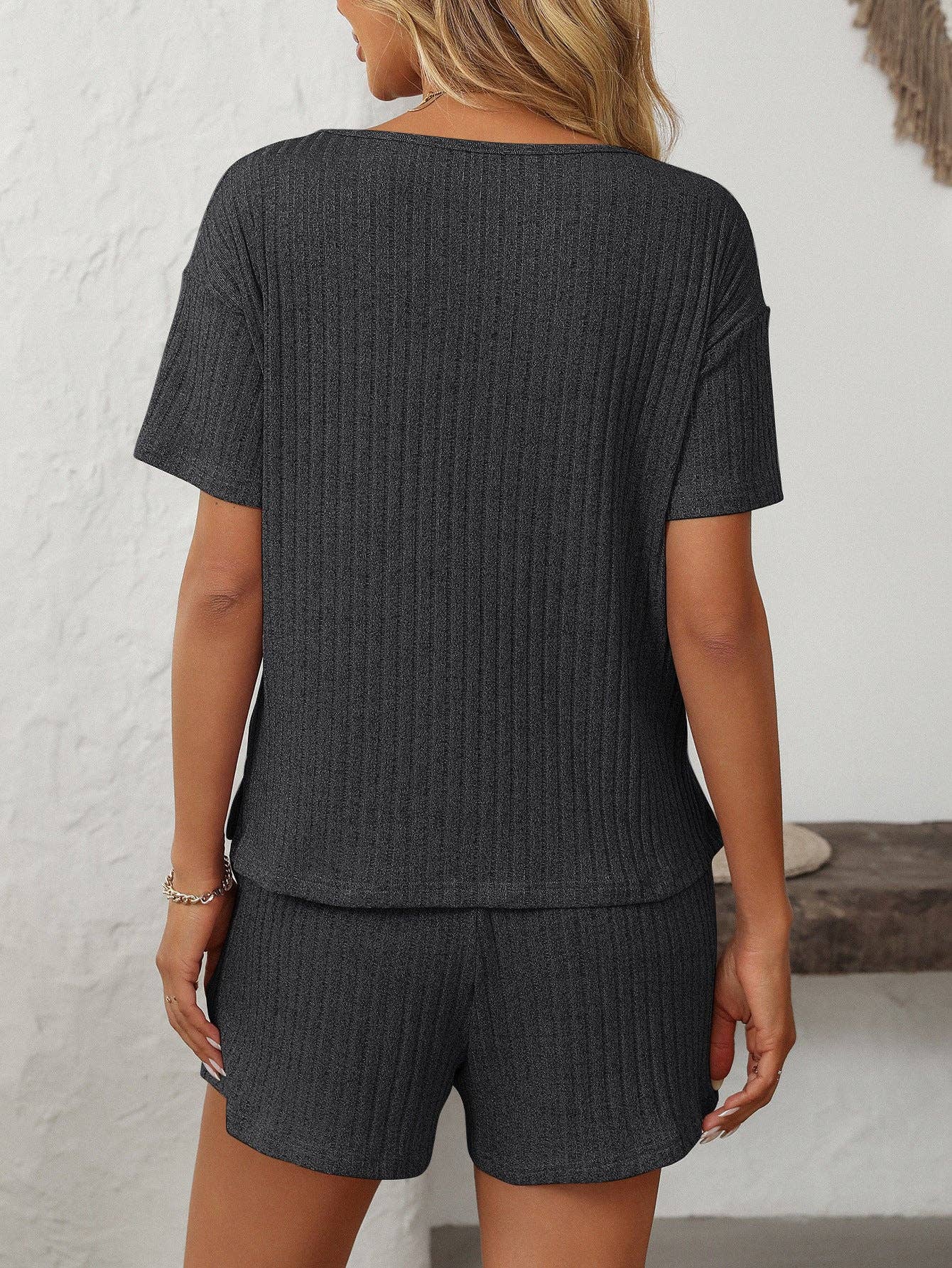 Lovesoft - Wholesale Lounge Set - Women's - Solid Color Ribbed Short-Sleeve Pajama Loungewear Set17