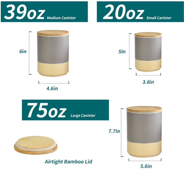 ARTONUSA - Wholesale Food Storage Container - Ceramic Canister Set with Airtight Wood Lids - 3-Piece set12
