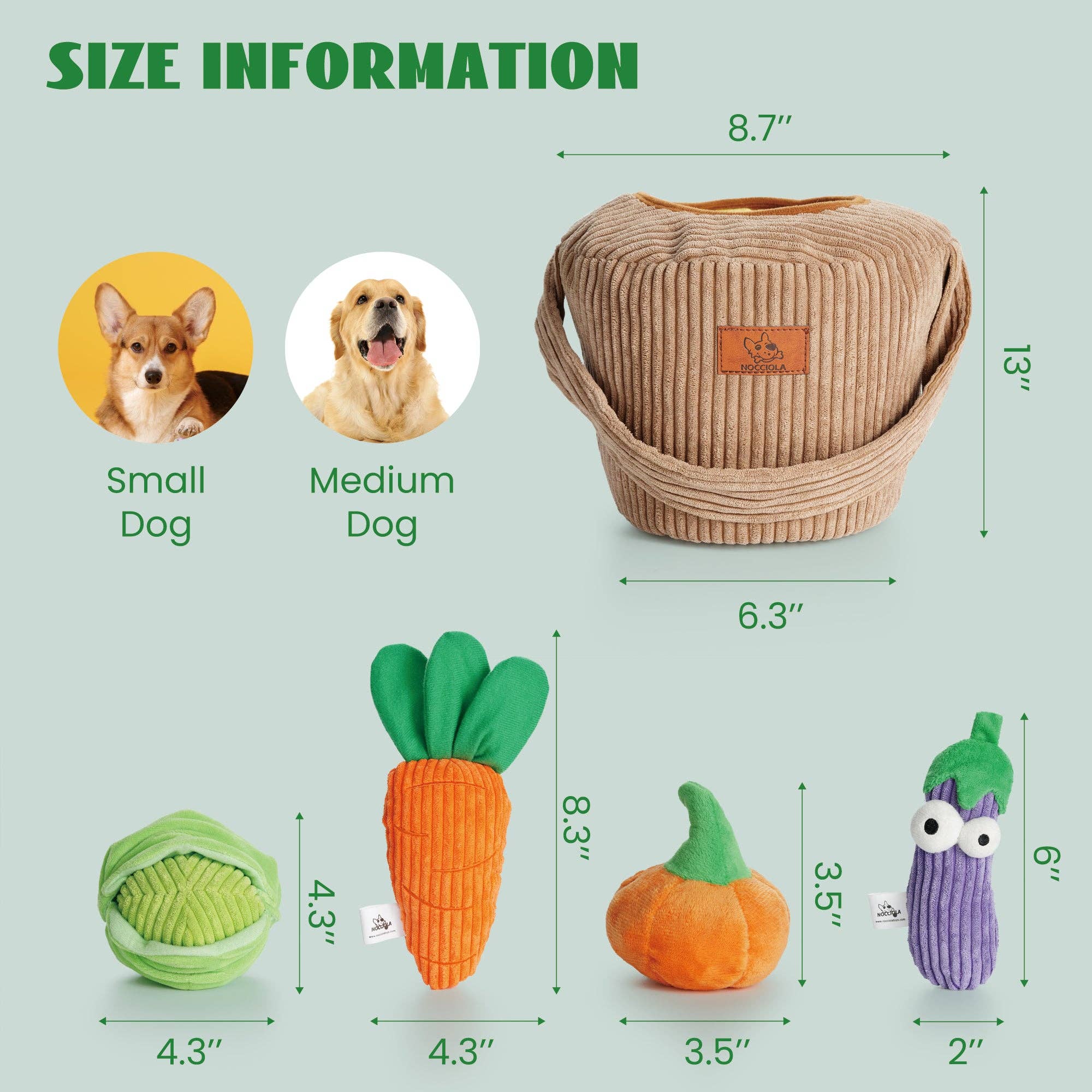 Nocciola - Wholesale Pet Squeaky Toy - Dog - 15 Pack Grocery Bag Fruit & Vegetable Crinkle Dog Squeaky Toys with a Basket4