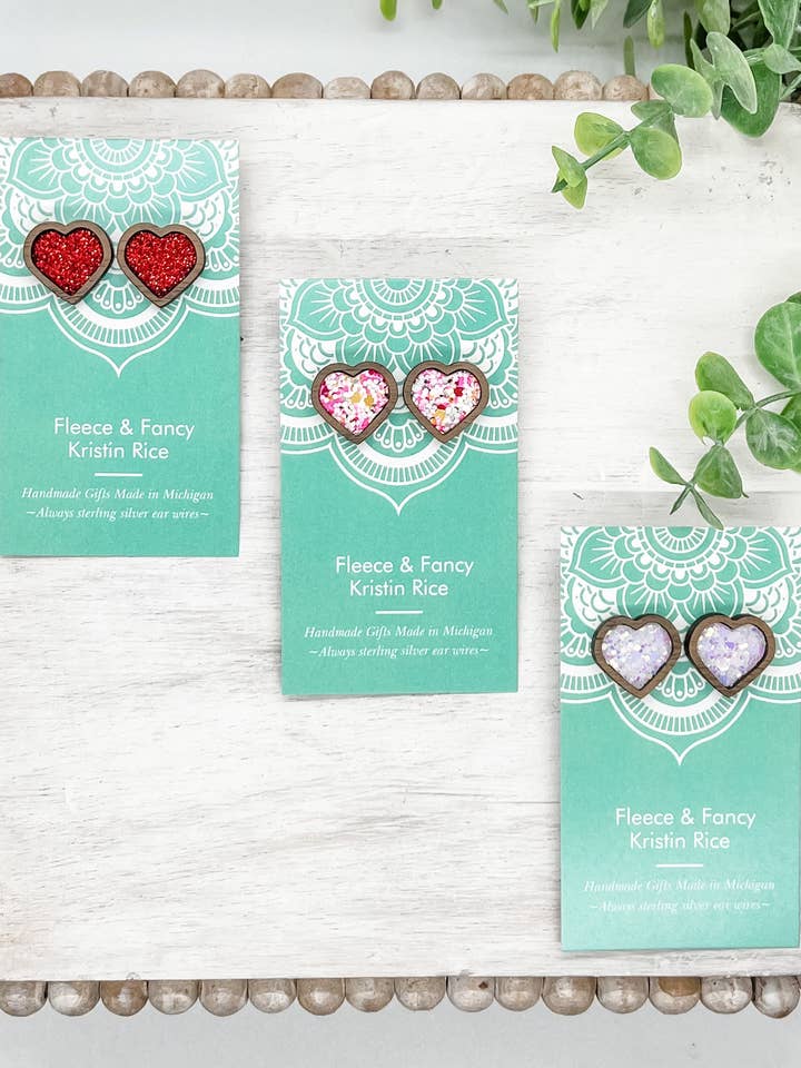 Laser Cut XL Heart Stud Earrings for wholesale by Fleece & Fancy