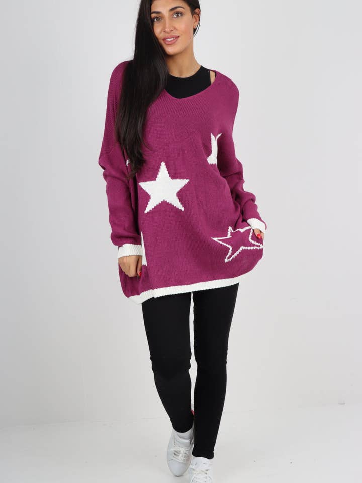Miss Bold – wholesale Tunic sweater – Women’s – Italian Oversized Star Print Long Sleeve Jumper49