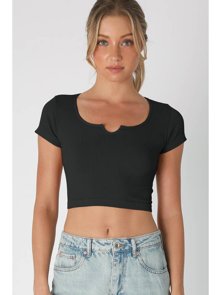 NIKIBIKI - Wholesale Knit Top - Women's - NS8231 - Notch Neck Crop Top