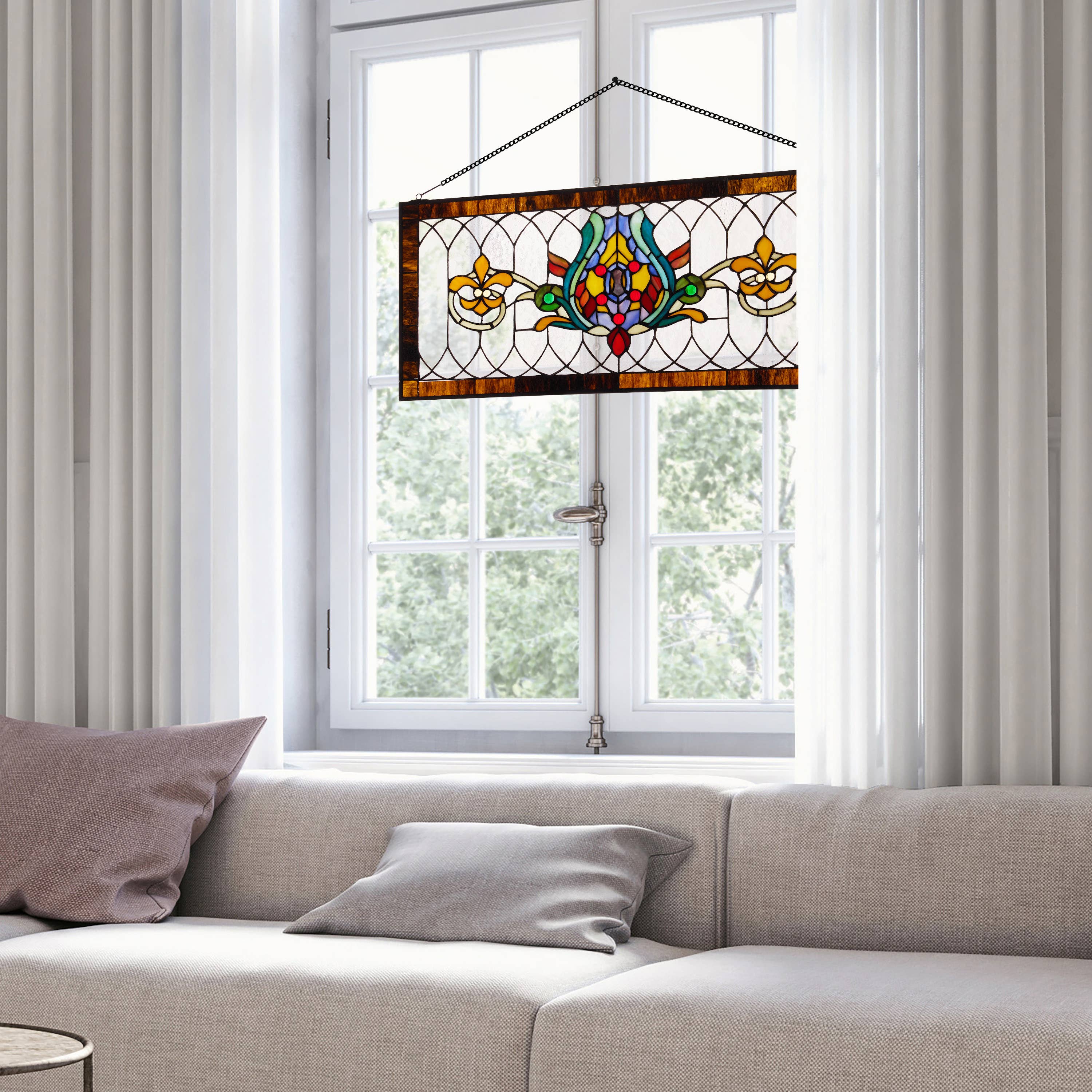 River of Goods - Wholesale Suncatcher - 30"L Fleur De Lis Victorian Stained Glass Pub Window Panel10