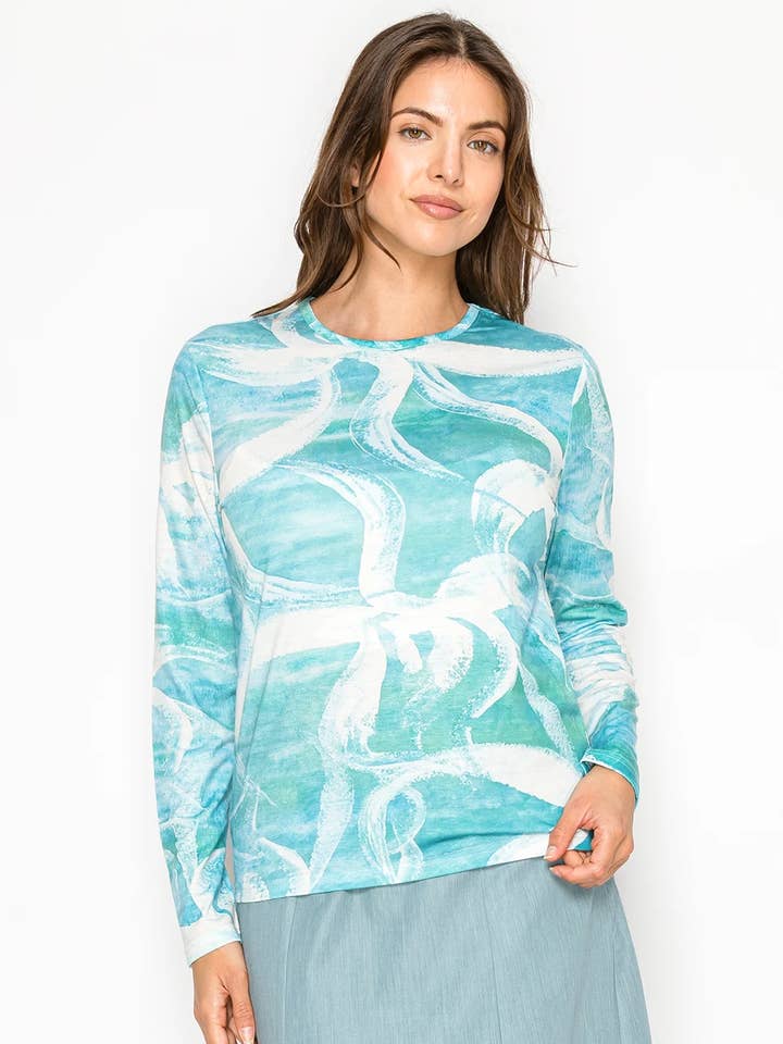 Turkis t-shirt i bomuldsblanding med print for engroshandel hos Yal New York