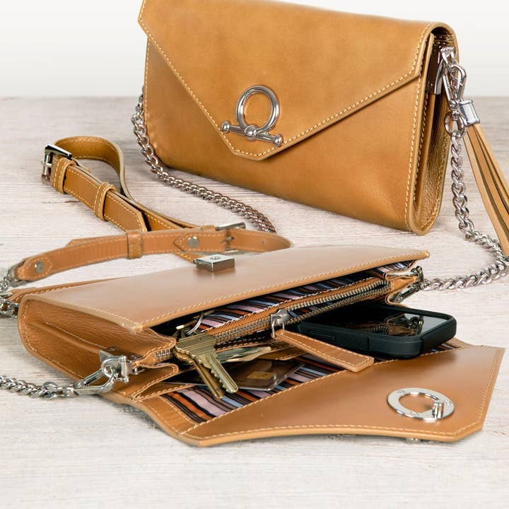 URBAN-EQUESTRIAN - Wholesale Crossbody Bag - Women's - Del Mar - Horse Bit Crossbody Luxury Leather Handbag in Caramel5