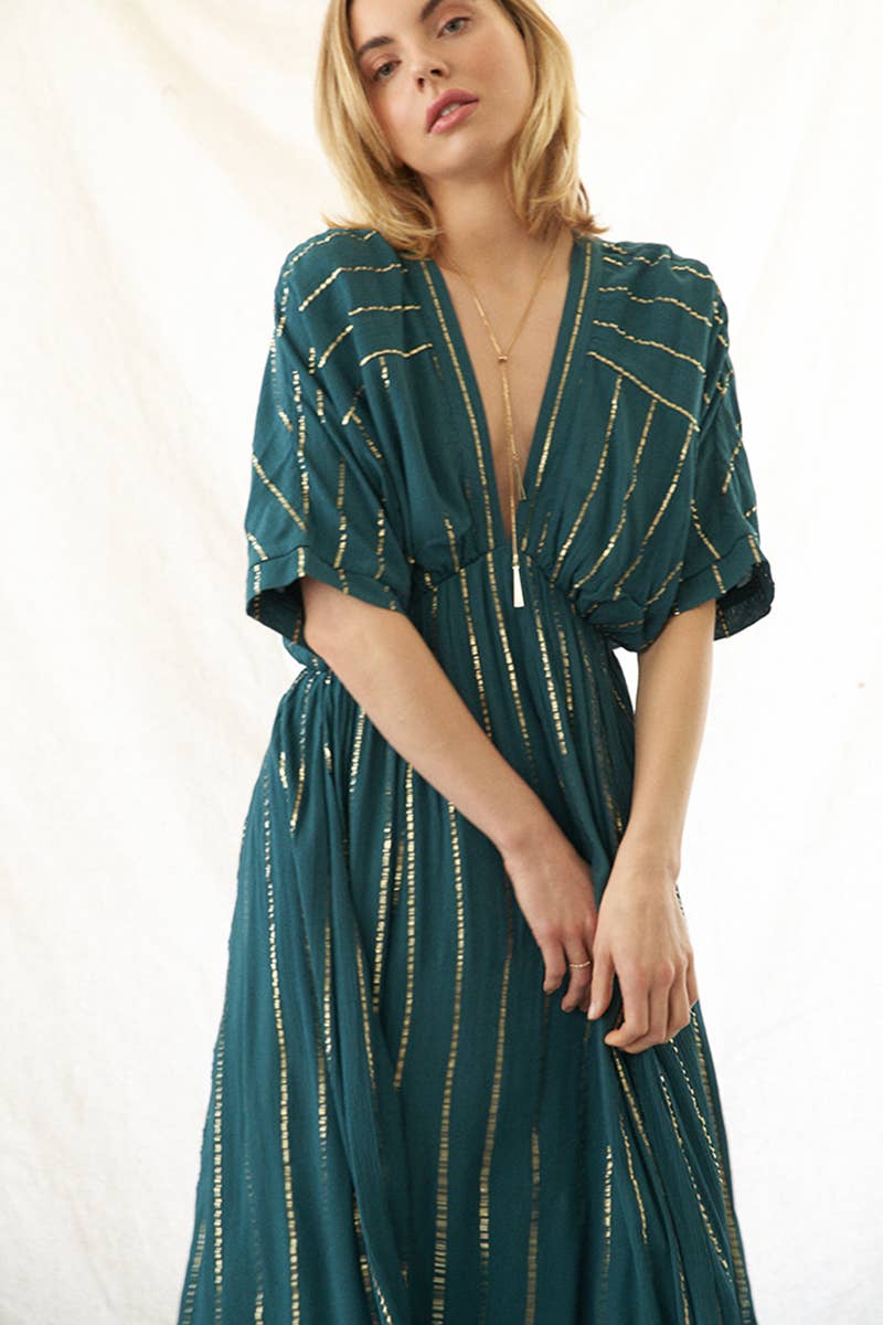 En Crème - Vente Robe – femme - Robe midi rayée à sequins18