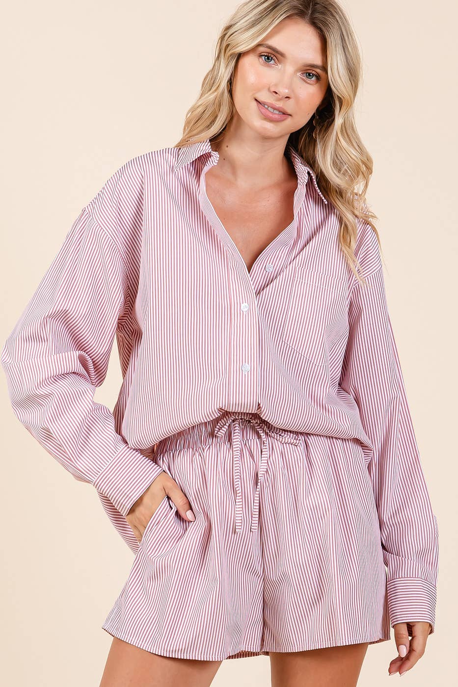 mittoshop - Wholesale Lounge Set - Women's - STRIPED SHIRT AND SHORTS SET24