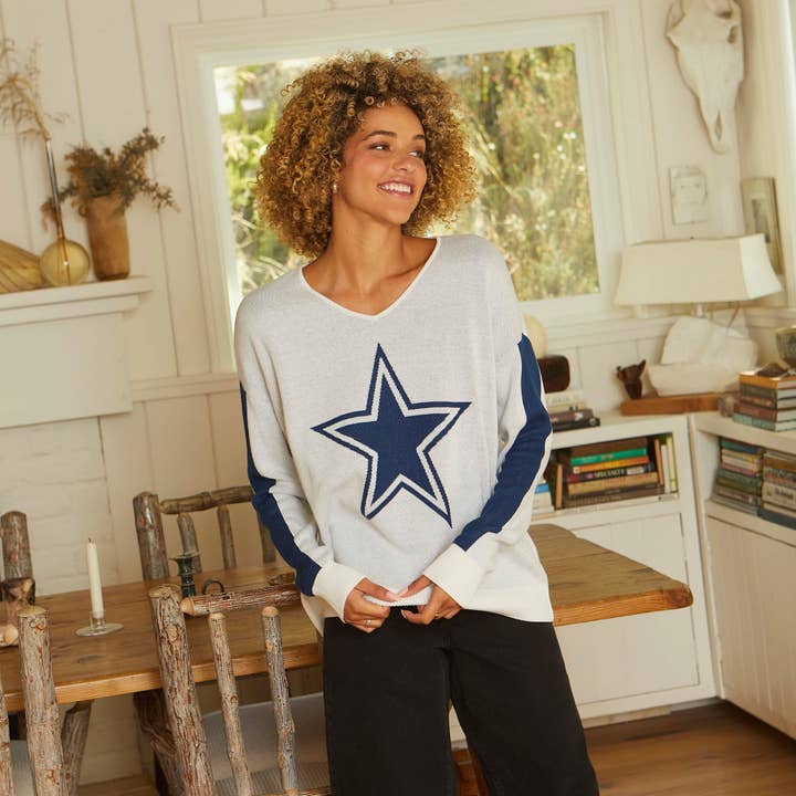 Cowboys Star Pullover mit V-Ausschnitt - Weiß für den Großhandel von Lauren James