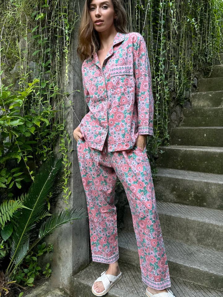 The Fox and The Mermaid – wholesale Sleepwear set – Women's – Women's Block Printed Pajamas- 3 Piece Set