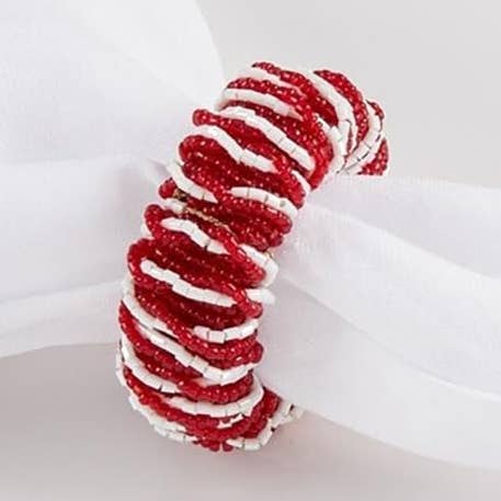Red White Glass Beads Napkin Ring for wholesale by Fennco Styles