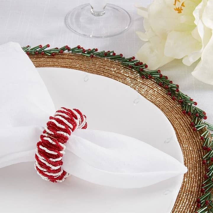 Red White Glass Beads Napkin Ring for wholesale by Fennco Styles