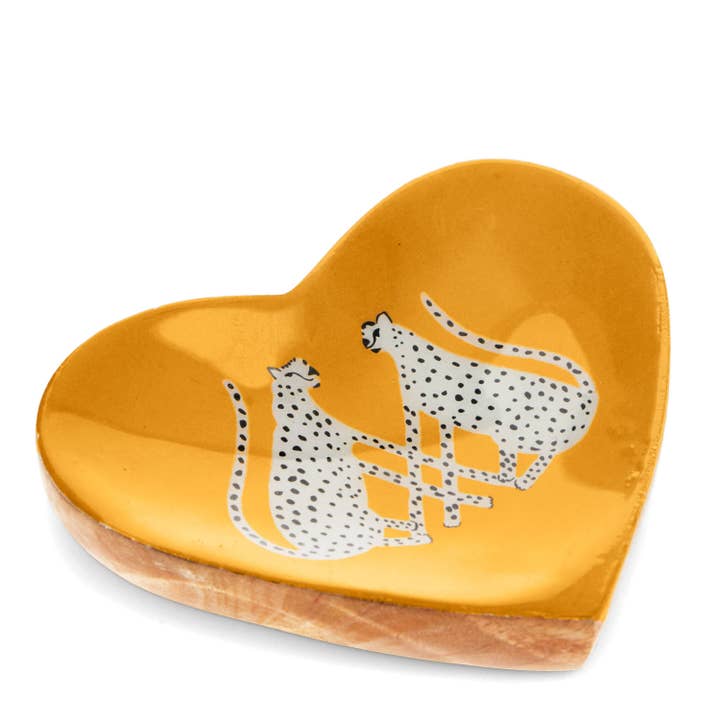 Wooden Heart-Shaped Trinket Dish - Leopards for wholesale by Rex B2B - UK