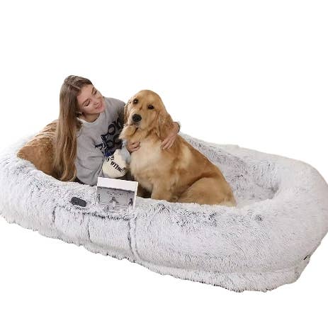 Gray Human Dog Bed 71x45 Washable Faux Fur Orthopedic Grey for wholesale on Faire