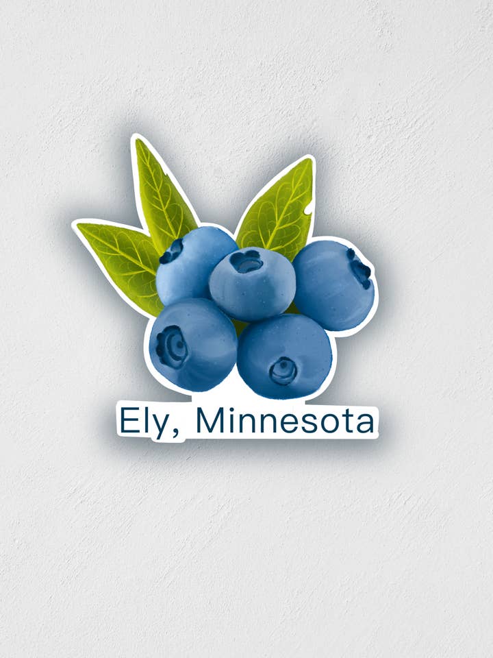 Blueberries & Ely MN Sticker for wholesale by Little Rocks Design