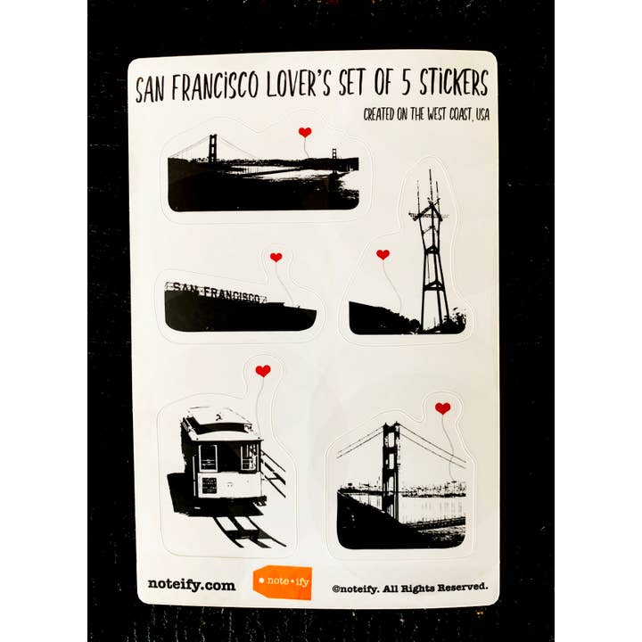 Lot de 5 autocollants autocollants pour amoureux de San Francisco pour la vente par noteify